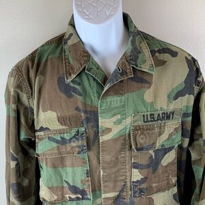 US Military Coat Mens Small Woodland Camo Hot Weather Shirt Ripstop Vintage USGI